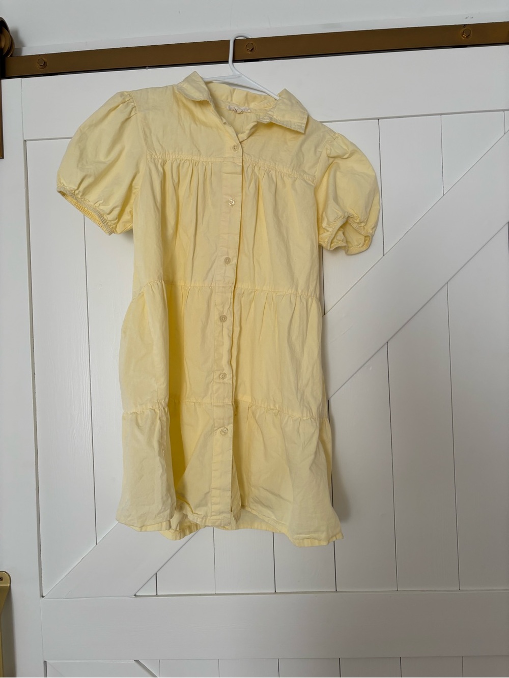 Derek Heart Pale Yellow Button-Front Tiered Puff Sleeve Dress